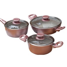 Nordic Kitchen Velosa IH 電磁爐陶瓷鍋具3件組, 1套, 玫瑰金, 單柄鍋 18cm + 雙耳鍋 20cm + 燉鍋 24cm