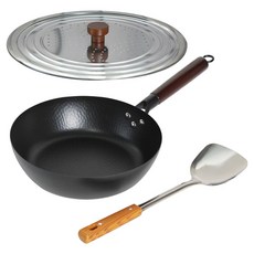 客製化家電 IH電磁爐鑄鐵多功能煎鍋 28cm + 木柄不鏽鋼網孔鍋蓋 26~32cm + 不鏽鋼木柄鍋鏟組, 1套