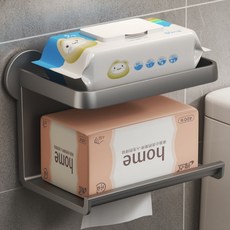 해피이지 욕실 화장실 무타공 이층 각티슈받침 홀더, 그레이, 1개