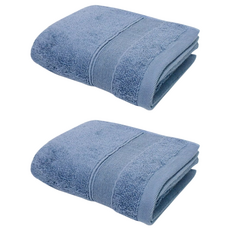 MORINO 摩力諾 石墨烯素色緞條毛巾 MO780, 2條, 藍色