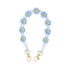 編織花朵手機繩, 1條, 淡雅藍