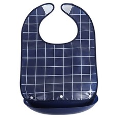 뉴실버 체크 방수 어르신 환자 성인 식사 커버 세면 탈부착가능 턱받이 53 x 36 cm, 네이비, 1개