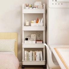 移動式收納多用途多功能手推車, 白色, 4層