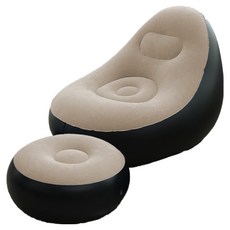 Likes 蓬鬆單人氣墊沙發 + 腳凳組, 棕色