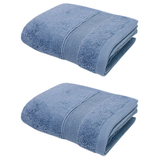 MORINO 摩力諾 石墨烯素色緞條方巾 MO680, 藍色, 2條