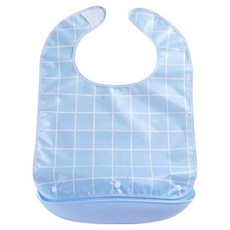 뉴실버 체크 방수 어르신 환자 성인 식사 커버 세면 탈부착가능 턱받이 53 x 36 cm, 블루, 1개