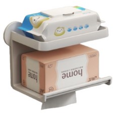 Barom Mall 免打孔實用衛生紙架 雙層 捲筒與方形面紙兩用 21 x 11 x 13 cm, 1個, 白色