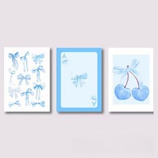 Paradaiso PDS Home Decor 浪漫蝴蝶結插畫掛畫 室內帆布海報 藍色3件組