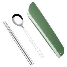 Haru It北歐風304不鏽鋼便攜餐具+收納盒組, 1套, 湯匙+筷子+隨身盒, 綠色(案例)
