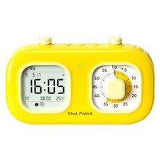 Chat Rabbit 時間管理器2代, 黃色, 數位類比雙顯示, 999天倒數計時, Type-C充電, 貪睡模式, 三組鬧鐘