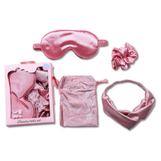 Scawiz 高級絲綢睡眠眼罩 + 髮帶 + 髮圈 + 收納袋套組 2號 粉紅色, 1套