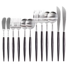 Bogen Bijou 2人西餐餐具全12件組, 1套, 主餐匙 2p + 主餐叉 2p + 主餐刀 2p + 點心匙 2p + 點心叉 2p + 奶油刀 2p, 緞面黑色, 緞面黑色