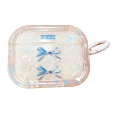 JOW BUY 蕉蕉購物 芭蕾風絲帶蝴蝶結耳機殼 AirPods Pro 2適用, B13441, 1個, 藍絲帶/透明色