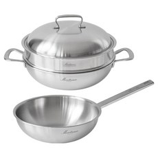 Montreux 電磁爐適用316不鏽鋼一體成型五層宮廷蒸鍋 + 宮廷炒鍋組, 銀色, 1套, 宮廷蒸鍋 28cm + 宮廷炒鍋 24cm