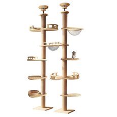 毛皇上 頂天立地貓爬架, 1組, 雙子星塔B 木紋色