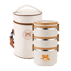 304不鏽鋼三層保溫飯盒 + 保溫袋 便當盒 保溫碗, 1組, 愛心小熊