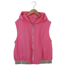 女性防風字母飾帶連帽背心 112163