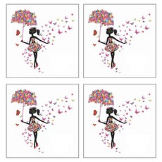 Allode 蝴蝶少女開關貼紙 4入, NO.03 雨傘少女