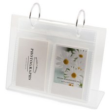 辦公室裝飾相片卡立牌桌上裝飾2格口袋收納 68張 8.9*6.5cm, 透明, 1個