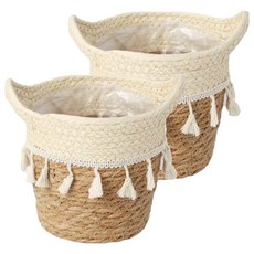 미소로운 麥稈流蘇花盆套 小型, 2個, 米色