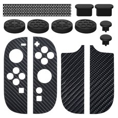 SPACE SHIELD 任天堂Switch 2 相容 標準主機保護連接埠塞 + 搖桿帽 + 防塵防刮防震貼紙 全覆蓋套組, 1套, 黑色, 單一商品