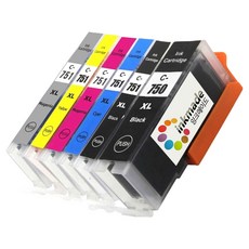 inkmade Canon PGI-750 CLI-751 XL 大容量相容墨水 6色套組, 相片黑, 黑色, 藍色, 紅色, 黃色, 灰色, 1套