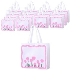 Soynar 防水帆布可重複使用禮物購物袋, 15個, 白色 + 粉色花朵