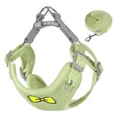 딩동펫 반려동물 벨벳 리본 하네스 + 리드줄 세트, 그린, 1세트