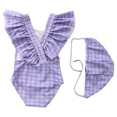 女童荷葉邊連身泳衣 + 帽子套組