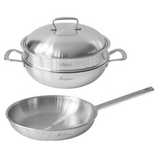 Montreux 電磁爐 316 五層宮廷蒸鍋 + 不鏽鋼平底鍋 2件組, 銀色, 1套, 宮廷蒸鍋 28cm + 平底鍋 28cm