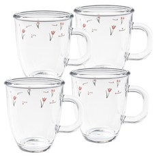 바칠레 내열감성 강화유리 머그컵 375ml, 로맨스, 4개 로맨스, 4개
