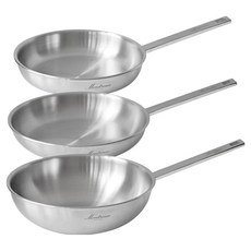 Montreux 電磁爐用316五層不鏽鋼平底鍋 + 炒鍋 3件組, 銀色, 1套, 平底鍋 24cm + 平底鍋 28cm + 炒鍋 28cm