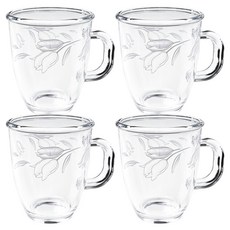 바칠레 내열감성 강화유리 머그컵 375ml, 러블리 플라워, 4개