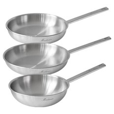 Montreux 電磁爐 316 五層複合不鏽鋼平底鍋 炒鍋 3件組, 銀色, 1套, 平底鍋 24cm + 平底鍋 28cm + 炒鍋 24cm
