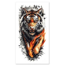 gelluna 男用逼真猛獸老虎手臂指甲花紋身刺青貼紙, T-202, 1個