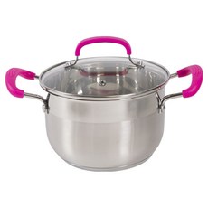 UNIQUE HOUSE HOME DECO 電磁爐適用玫瑰不鏽鋼雙耳鍋, 1個, 銀色 + 粉紅色, 18cm