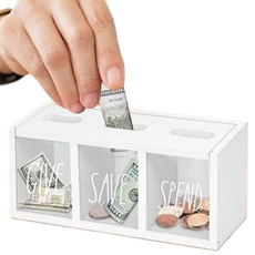 Beneble 木質方形桌上型裝飾存錢筒, 白色, 1個