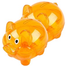 베네블 투명 돼지 동전 저금통, 라지 오렌지, 2개