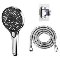Smogle 三段式可調高壓廣角蓮蓬頭 + 1.5m軟管 + 掛架, 銀色, 1套