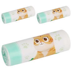 手提抽繩貓砂盆清潔袋 10張, 3捲, 綠色