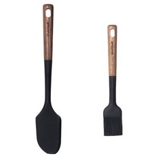 vivenzadi 胡桃木矽膠廚房工具2件組, 1套, 黑色, 油刷 + 刮刀
