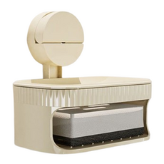 Reddot 紅點生活 強力吸盤雙層菜瓜布肥皂盒 奶白色 雙層瀝水設計, 1個