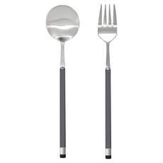 Bogen 雙色餐具 1人份甜點湯匙叉子組, 1套, 甜點湯匙 + 沙拉叉, 頭部(銀色), 手柄(炭灰色)