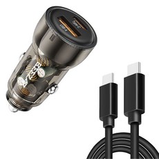 비잽 PD3.0 PPS 2포트 QC4.0 시거잭 2구 차량용 초고속 충전기 48W + 케이블 세트, BZD48W, 투명