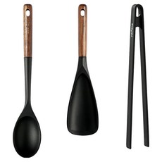 EasySili Nova 木柄矽膠廚具3件組, 1套, 炒匙 + 多功能匙 + 夾子, 混合顏色