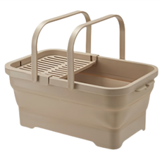 iSETO 伊勢藤 日本製 折疊洗衣籃 洗鞋盆 洗車桶 15L, 淺褐色