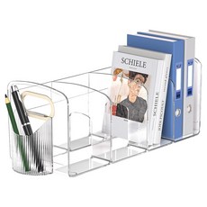 리빙필로 4단 아크릴 손잡이 책꽂이 펜홀더 포함, 투명