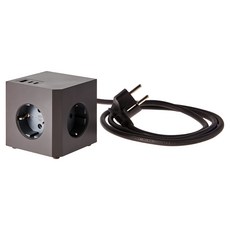 Modern House 室內裝飾彩色方塊USB Type-C 2埠3孔延長線, 1個, 1.5m, 鐵灰色