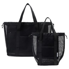 뷰레이터닷컴 하이큐 메쉬 수영가방 2종 세트, 블랙