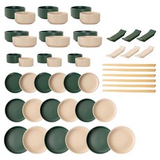 HappyJung 韓國 Winsome 6人餐具組 48p, 8種, 1套, 深綠色 + 米色